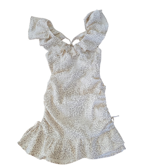 MinkPink Halsey Ruched Mini Natural Beige Cheetah Print Dress Women Sz XS - Picture 10 of 13
